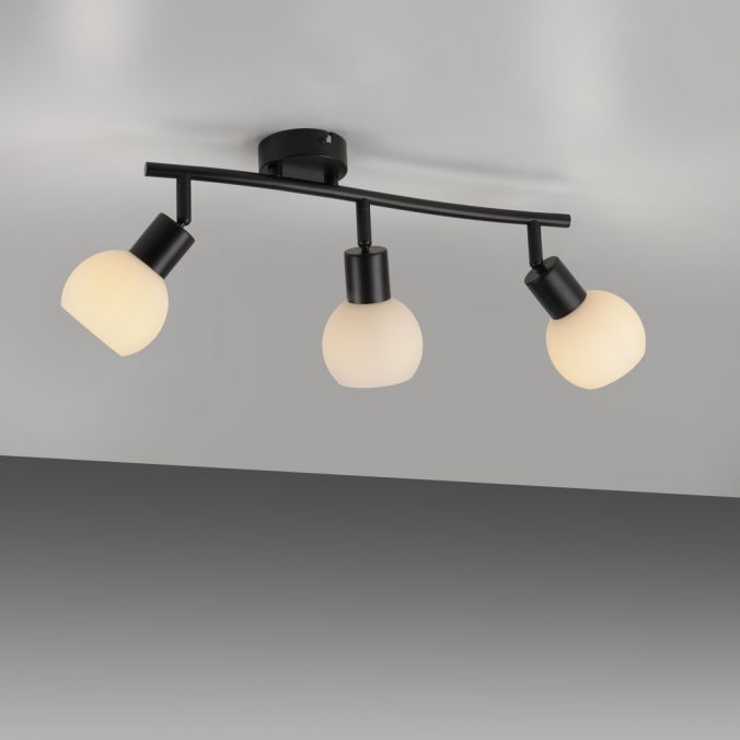 Paul Neuhaus LED Deckenleuchte schwarz Spots 3 flammig drehbar schwenkbar Opalglas zollfrei