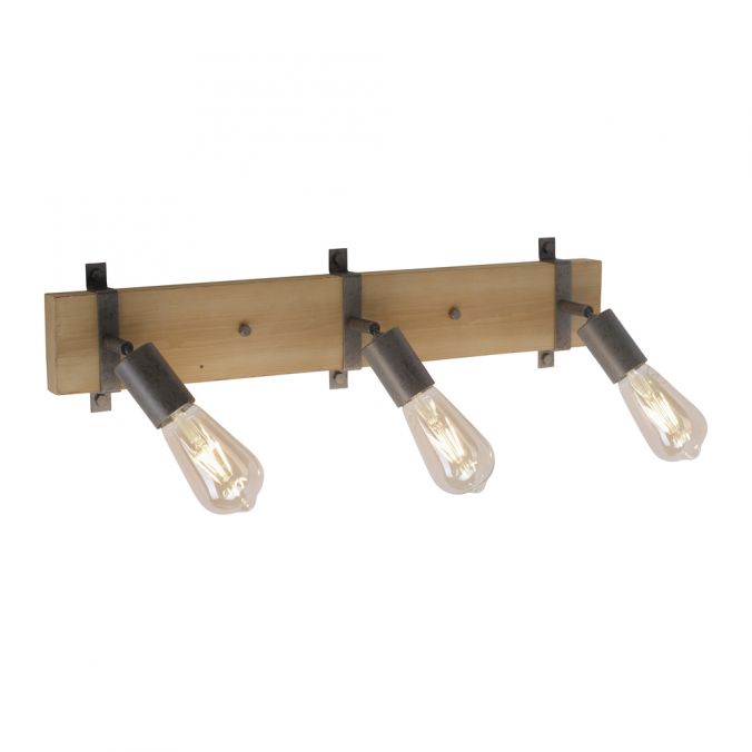 Paul Neuhaus Deckenleuchte, Metall, Holz, bewegliche Spots, rustikales Design, modern
