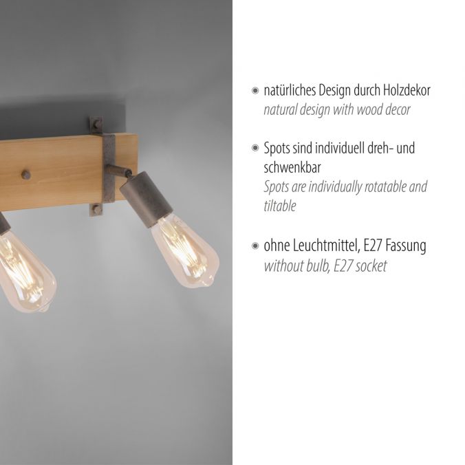 Paul Neuhaus Deckenleuchte, Metall, Holz, bewegliche Spots, rustikales Design, modern Rabatte dieses Monats