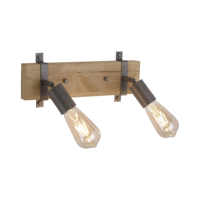 Paul Neuhaus Deckenleuchte, rustikales Design, verstellbare Spots, Holz, Metall, modern