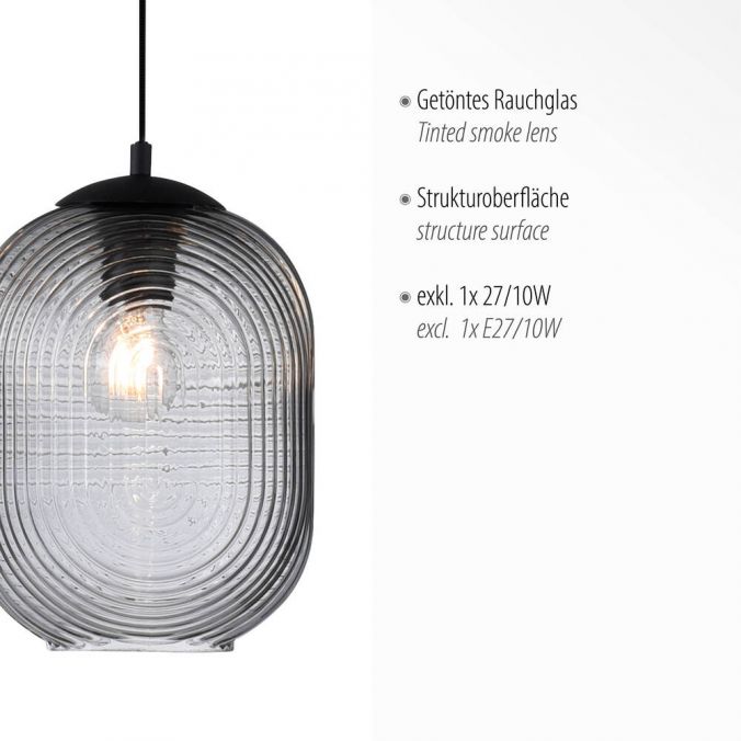 Paul Neuhaus LED Pendelleuchte 1 flammig rauchfarben Glasschirm oval transparent Auslauf