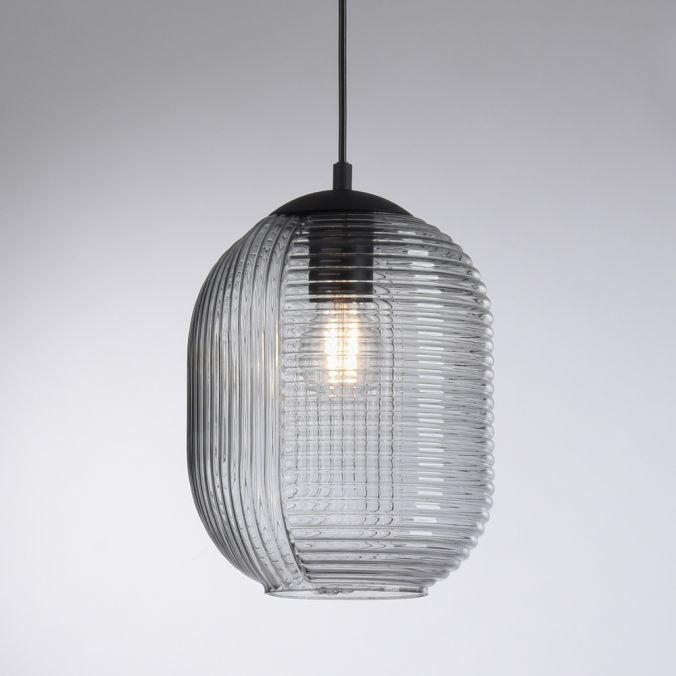 Paul Neuhaus LED Pendelleuchte 1 flammig rauchfarben Glasschirm oval transparent Auslauf
