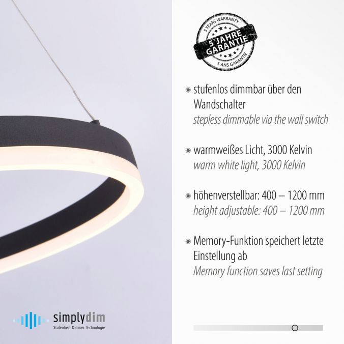 Paul Neuhaus LED Pendelleuchte, anthrazit, runde Form, dimmbar, Memory Funktion, modern Verkauf
