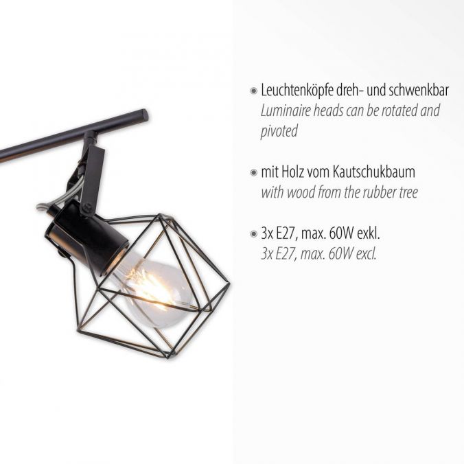 Paul Neuhaus Deckenleuchte, Holz, Metall, modern, Vintage Stil, verstellbare Spots im Angebot