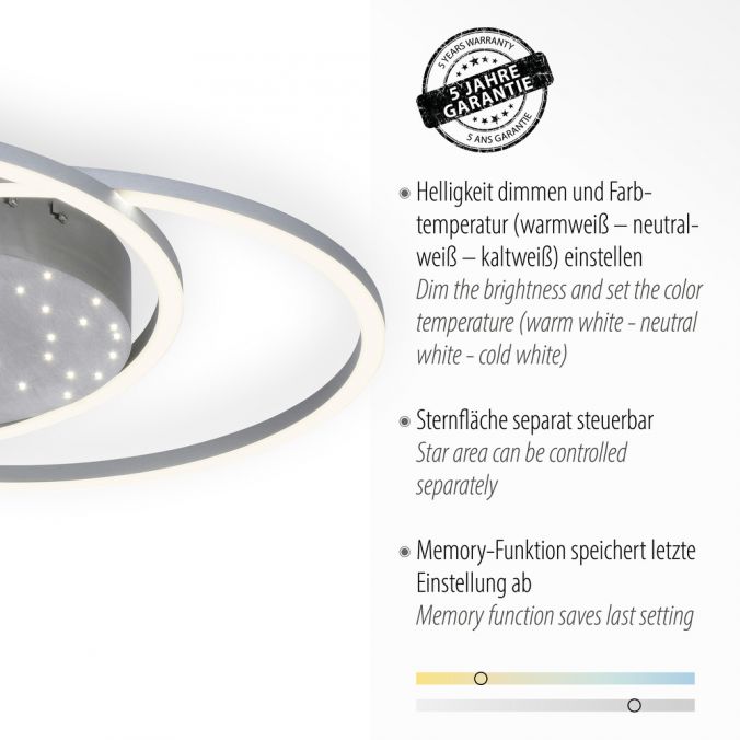 Paul Neuhaus LED-Deckenleuchte, stahlfarben, Fernbdienung, dimmbar, CCT Günstiger Verkauf