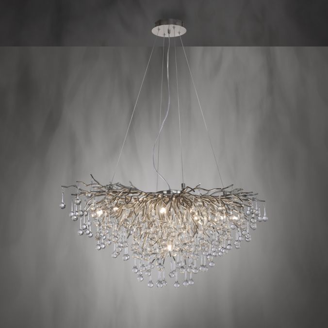 Paul Neuhaus LED Kronleuchter ICICLE Pendellampe silberfarbig ICICLE Lichtspiel Fabrikverkauf