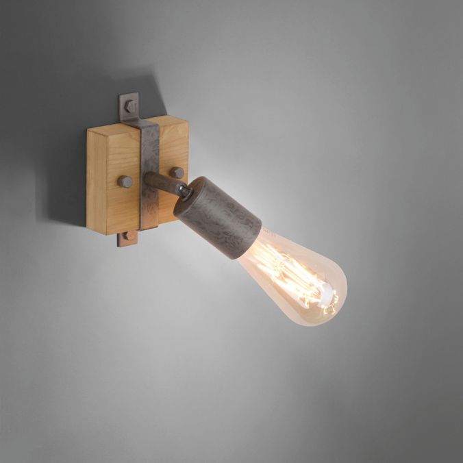 Paul Neuhaus Wand- und Deckenleuchte, schwenkbarer Spot, Holz, Metall, rustikal, Preisnachlass