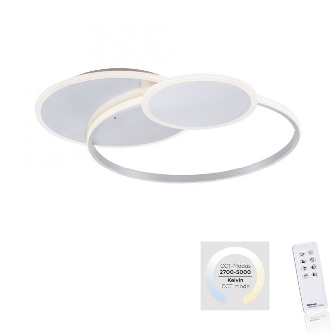 Paul Neuhaus LED Deckenleuchte, stahlfarben, rund, Lichtfarbensteuerung, Dimmfunktion