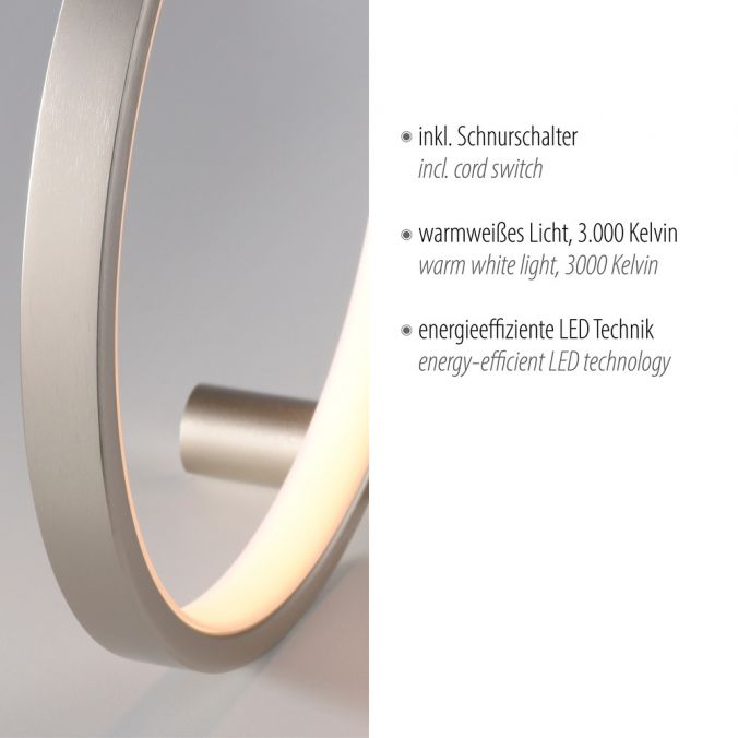 Paul Neuhaus LED Tischleuchte silber ring minimalistisch Schnurschalter Beistellampe Große Rabatte