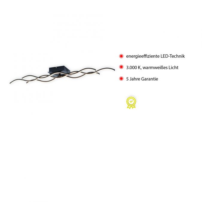 Paul Neuhaus LED-Deckenleuchte, schwarz, 3 Leuchtarme, Wellenform, warmweiße Lichtfarbe Neuheiten
