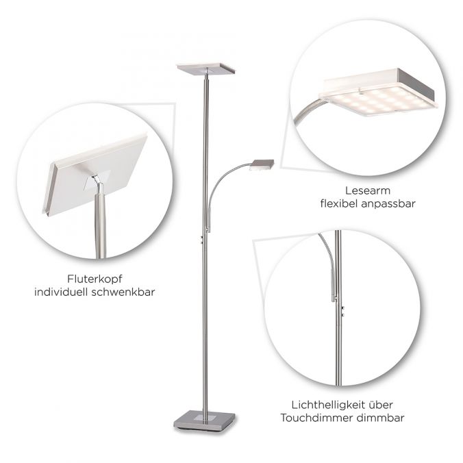 Paul Neuhaus LED-Deckenfluter, stahlfarbig, dimmbar, Touchdimmer, Leselampe Saisonale Angebote