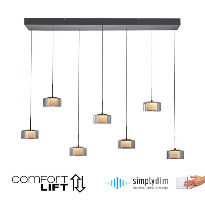 Paul Neuhaus Pendelleuchte LED RIKA 7 flammig schwarz Comfort Lift Simply Dim