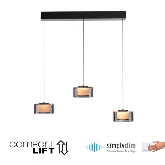Paul Neuhaus Pendelleuchte LED RIKA 3 flammig schwarz Comfort Lift Simply Dim