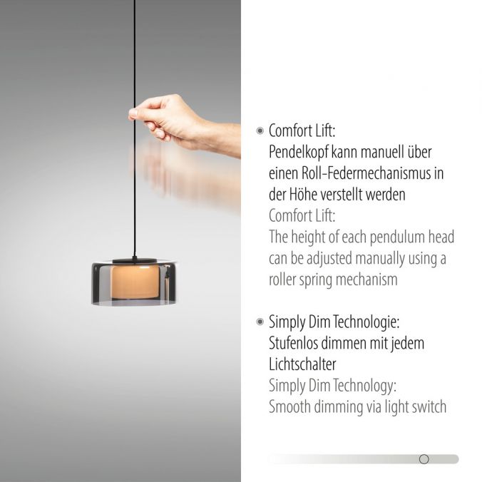 Paul Neuhaus Pendelleuchte LED RIKA 3 flammig schwarz Comfort Lift Simply Dim Sonderangebote