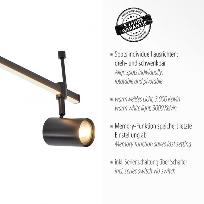 Paul Neuhaus LED Deckenlampe 4 flammig mit LED Board schwarz drehbar Memoryfunktion Clearance-Verkauf