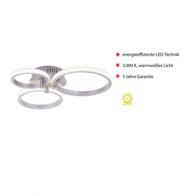 Paul Neuhaus LED Deckenleuchte, stahlfarben, 3 Lichtringe, modern, rund, design Hotsell