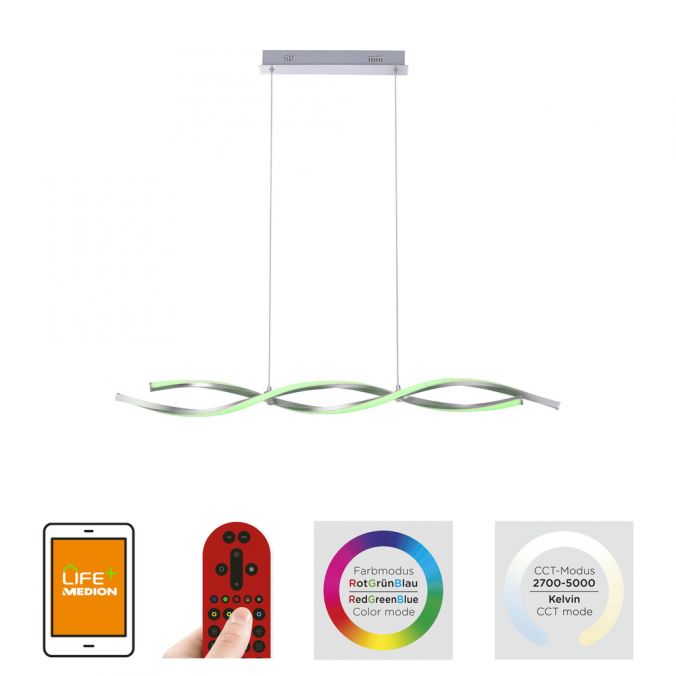 Paul Neuhaus Pendelleuchte, stahlfarben, RGBW, Fernbedienung, dimmbar Fabrik Onlineshop