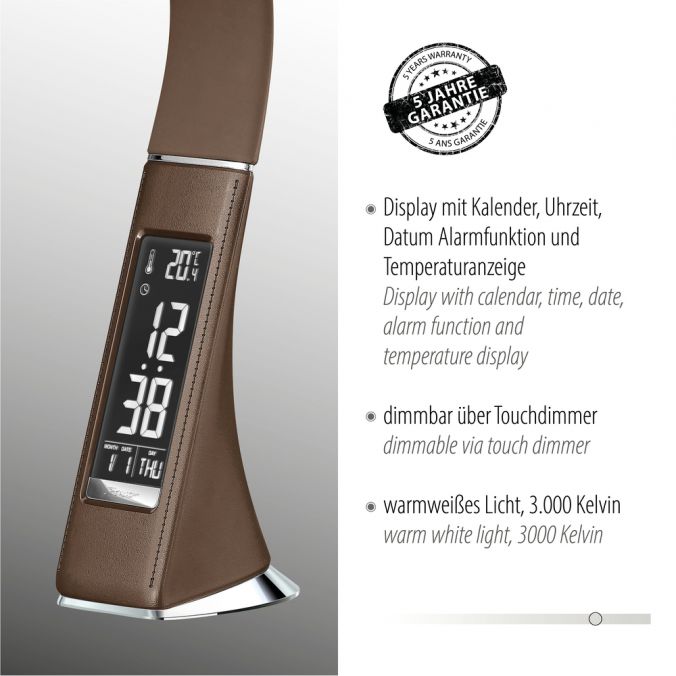 Paul Neuhaus LED Tischleuchte, braun, Schreibtisch, Dimmfunktion, Anzeige für Uhrzeit Sonderangebot