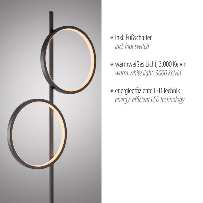 Paul Neuhaus LED Stehleuchte schwarz schlichtes Design Fußschalter warmweiß Black Friday