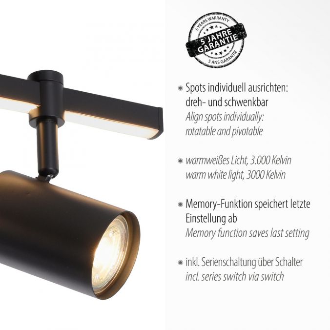 Paul Neuhaus LED Deckenlampe 2 flammig mit LED Board schwarz drehbar Memoryfunktion Weihnachtsangebot