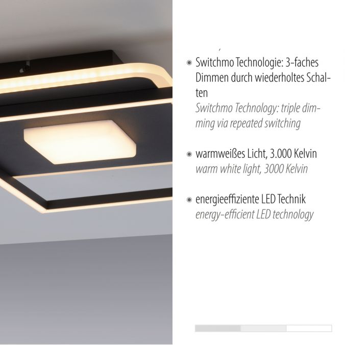 Paul Neuhaus LED Deckenleuchte eckig Switchmo schwarz 3 Stufen Dimmung modern Osterangebot