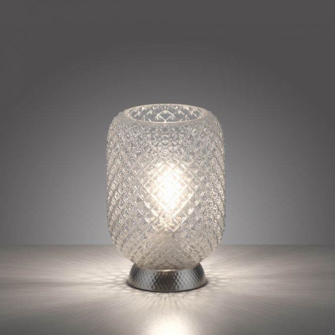 Paul Neuhaus LED Tischleuchte silber Lichtspiel geriffelt Klarglas Schnurschalter Valentinstagsangebot