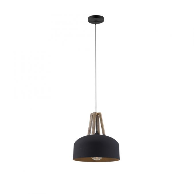 Paul Neuhaus LED Pendelleuchte 32x32x120cm 1 flammig matt schwarz mit Holz und Goldoptik