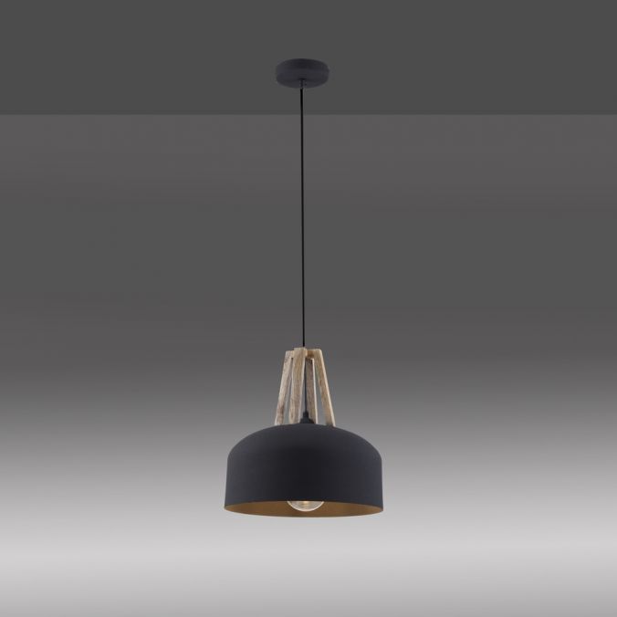 Paul Neuhaus LED Pendelleuchte 32x32x120cm 1 flammig matt schwarz mit Holz und Goldoptik Jubiläumsangebot