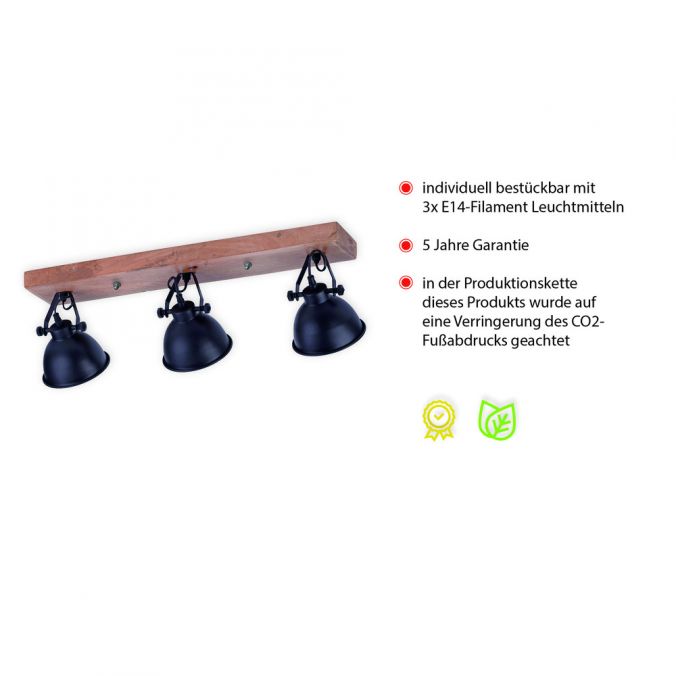 Paul Neuhaus Deckenleuchte, schwarz, 3-flg, Retro-Optik, Vintage Stil, Holzbalken Bestseller