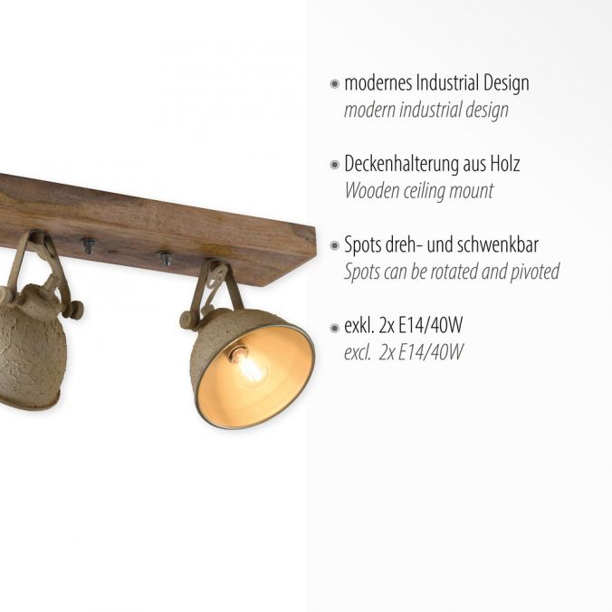 Paul Neuhaus LED Deckenlampe 2 flammig beige retro schwenkbar Industrie Style Saisonale Angebote