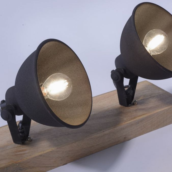 Paul Neuhaus Wand- und Deckenleuchte, schwarz, 2flg, Retro-Look, Vintage, drehbar, Holz Räumungsverkauf