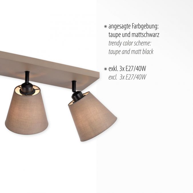 Paul Neuhaus LED Deckenlampe 3 flammig Farbe rechteckig taube drehbar Stoffschirm Sonderangebote