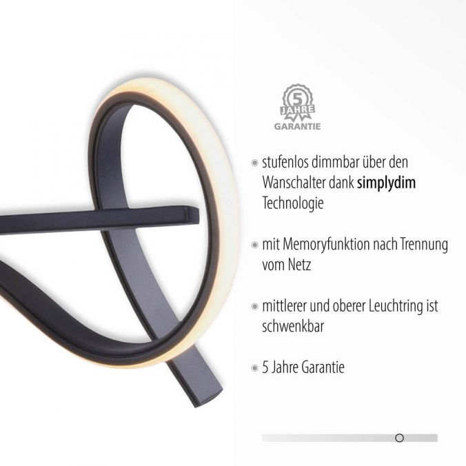 Paul Neuhaus LED Pendelleuchte, schwarz, geschwungenes Design, Dimmfunktion, modern Begrenzte Freigabe