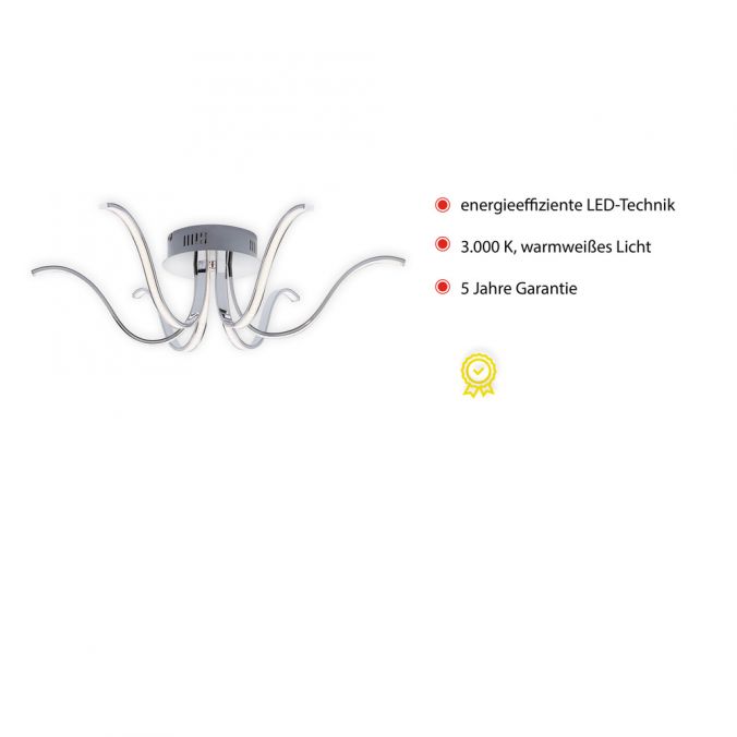 Paul Neuhaus LED-Deckenleuchte, 6-flammig, chrom, 67x67 cm, filigrane Leuchtenarme Letzte 3 Tage