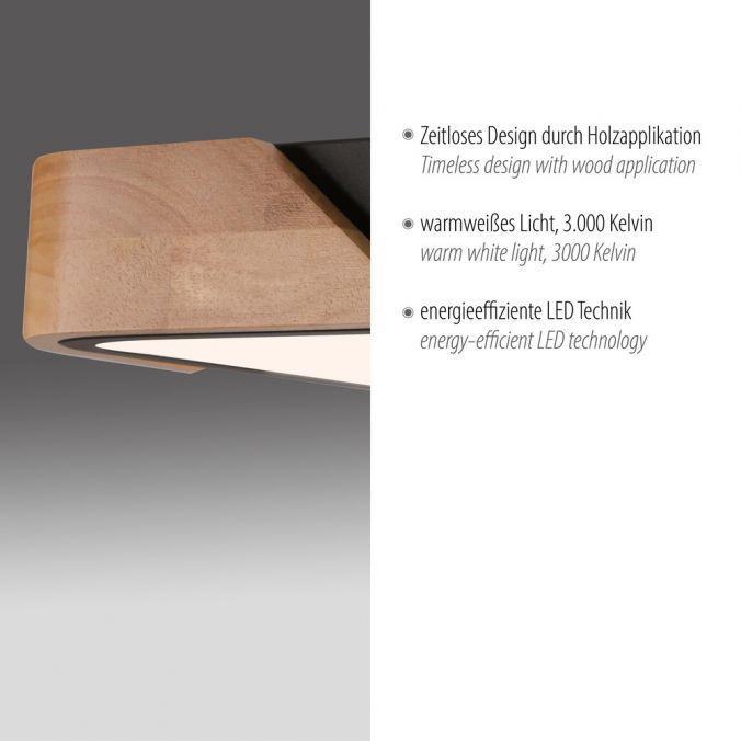 Paul Neuhaus LED Deckenleuchte quadratisch schwarz mit Holzdekor zeitloses Design Bis zu 60% Rabatt