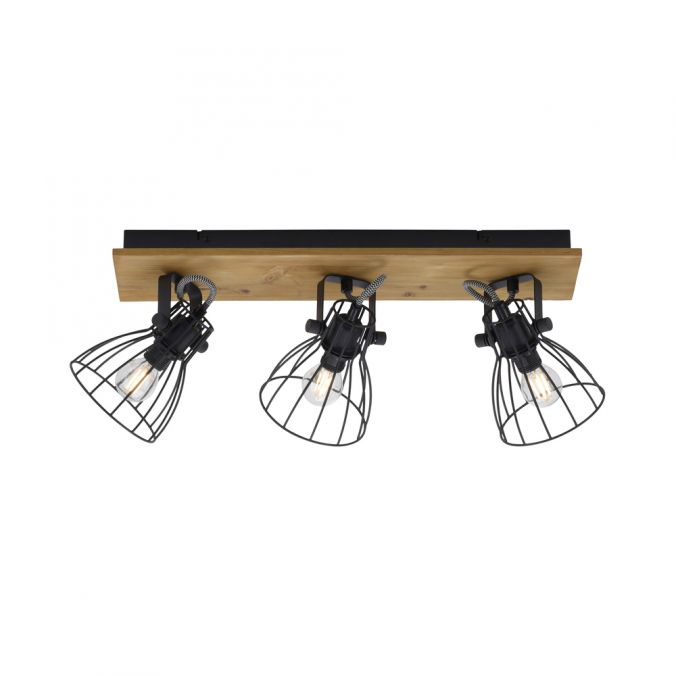 Paul Neuhaus LED Deckenleuchte Naturholz schwarz 3 flammig drehbar Industrie Design