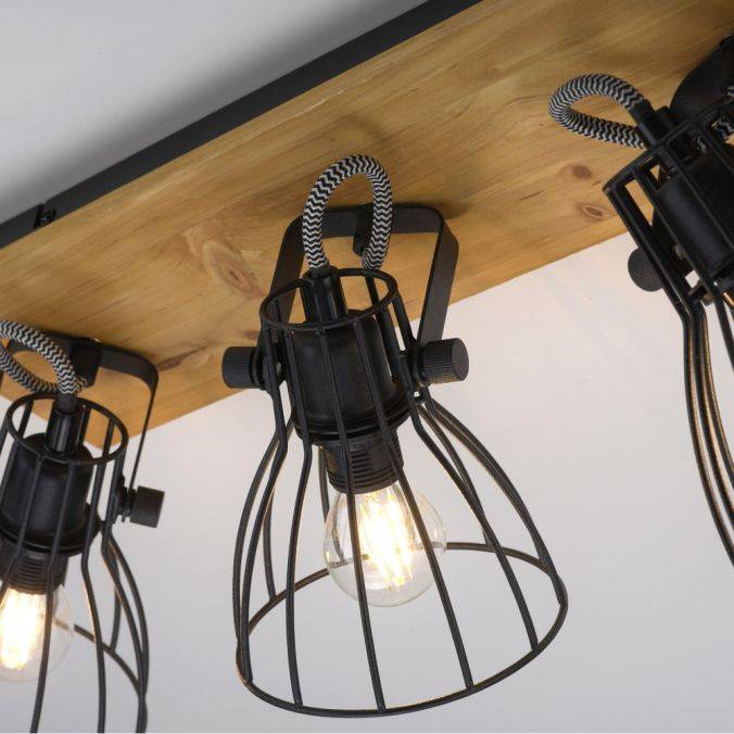 Paul Neuhaus LED Deckenleuchte Naturholz schwarz 3 flammig drehbar Industrie Design Sonderangebot der Fabrik