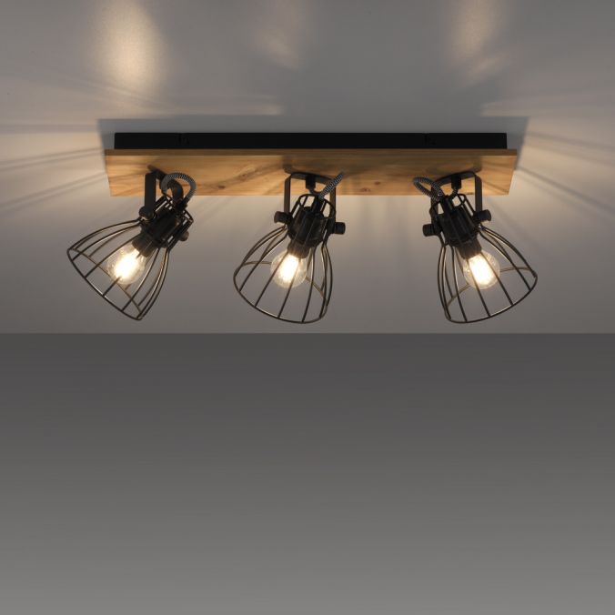 Paul Neuhaus LED Deckenleuchte Naturholz schwarz 3 flammig drehbar Industrie Design Sonderangebot der Fabrik