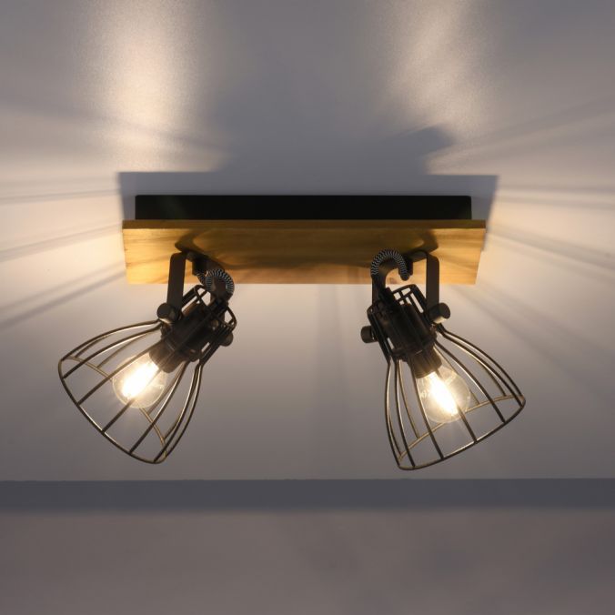 Paul Neuhaus LED Deckenleuchte Naturholz schwarz 2 flammig drehbar Industrie Design Vierteljährliche Förderung