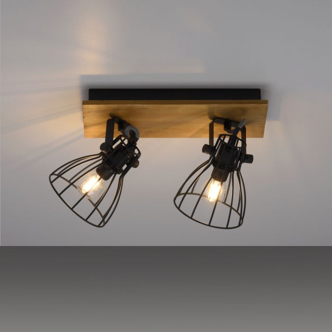 Paul Neuhaus LED Deckenleuchte Naturholz schwarz 2 flammig drehbar Industrie Design Vierteljährliche Förderung
