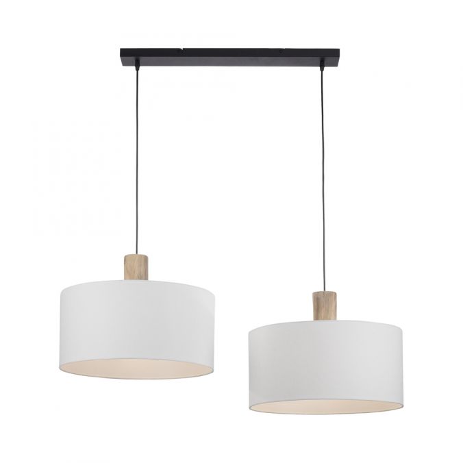 Paul Neuhaus Pendelleuchte, Stoff, weiß, E27, Holz, 2-flammig