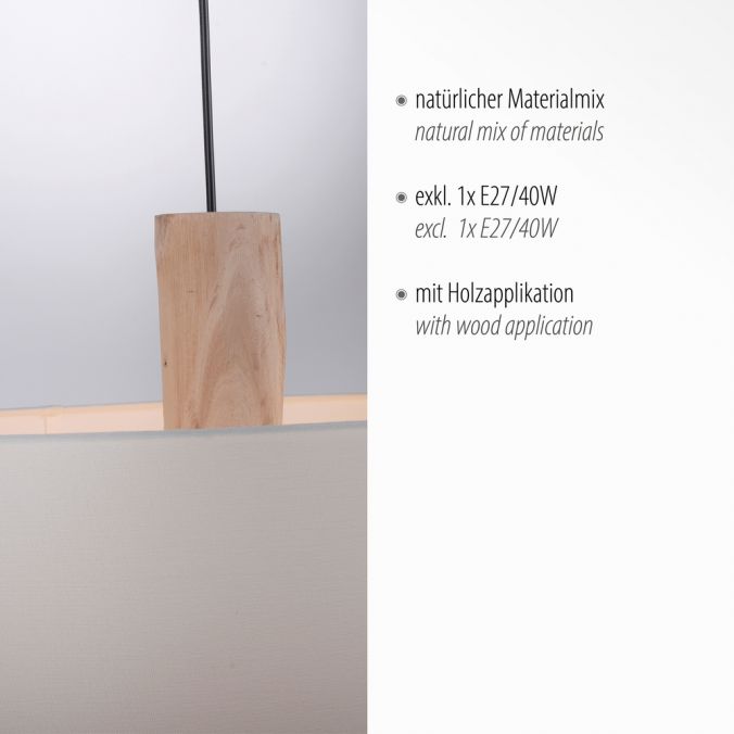 Paul Neuhaus Pendelleuchte, Stoff, weiß, E27, Holz, 2-flammig Nur noch ein Tag übrig