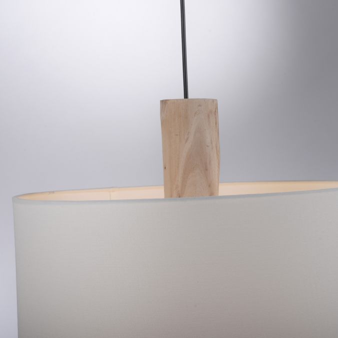 Paul Neuhaus Pendelleuchte, Stoff, weiß, E27, Holz, 2-flammig Nur noch ein Tag übrig