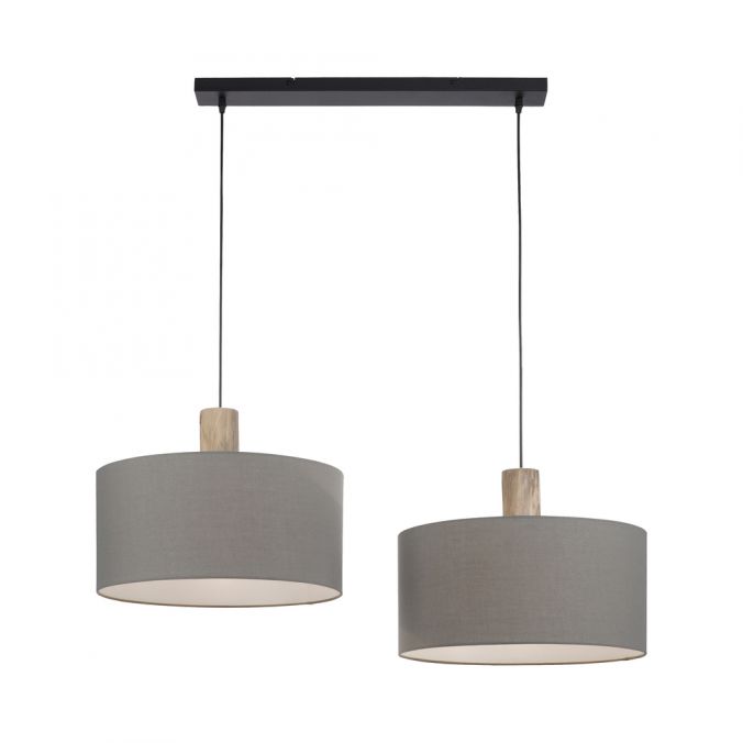 Paul Neuhaus Pendelleuchte, Stoff, grau, E27, Holz, 2-flammig Super Rabatt