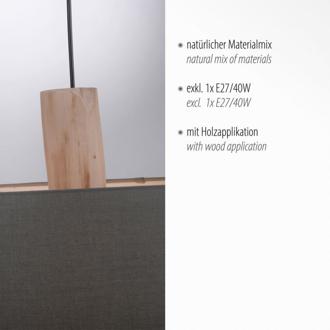 Paul Neuhaus Pendelleuchte, Stoff, grau, E27, Holz, 2-flammig Super Rabatt