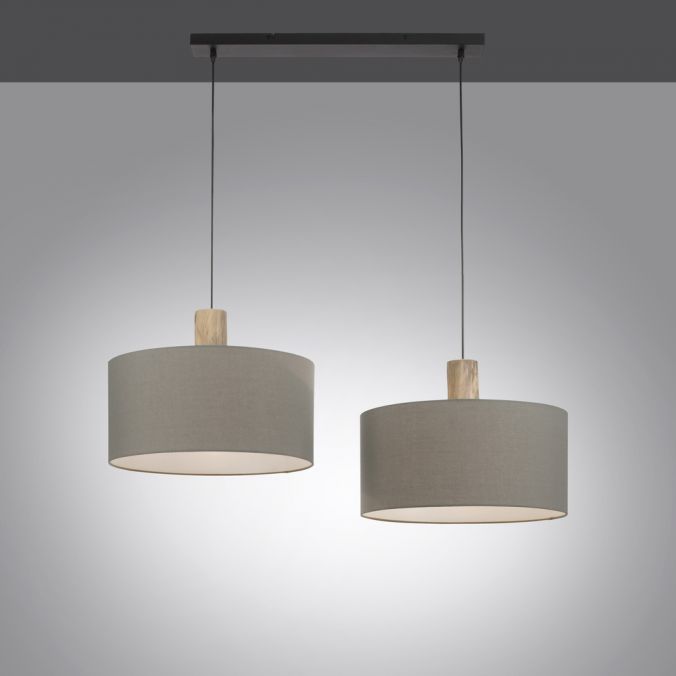 Paul Neuhaus Pendelleuchte, Stoff, grau, E27, Holz, 2-flammig Super Rabatt