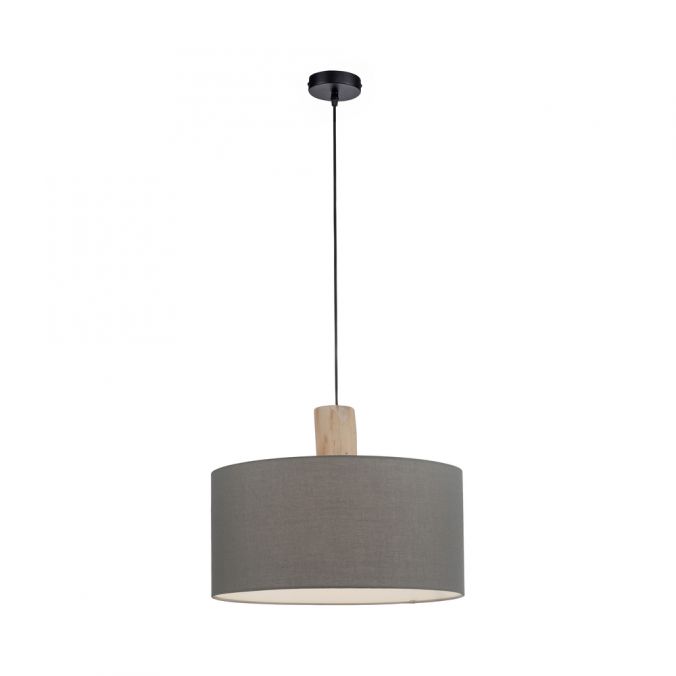Paul Neuhaus Pendelleuchte, Stoff, grau, E27, Holz