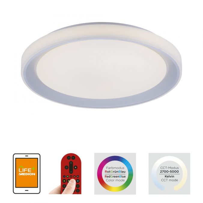 Paul Neuhaus LED Deckenleuchte, silber, Ø 51cm, RGB, CCT, Memory-Funktion Clearance-Verkauf