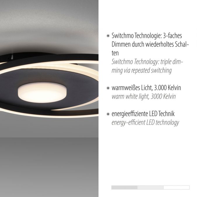 Paul Neuhaus LED Deckenleuchte rund Switchmo schwarz 3 Stufen Dimmung modern Kostenloser Versand international
