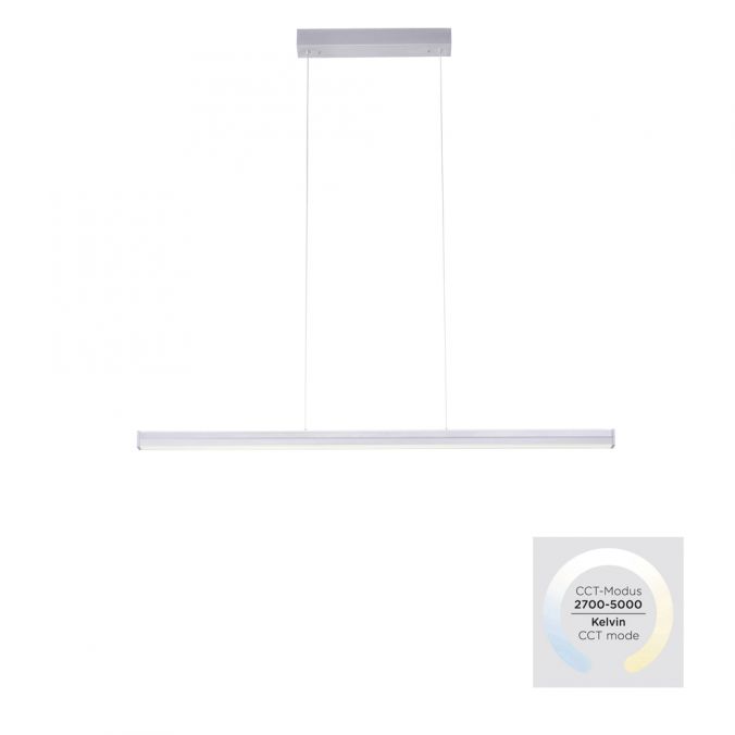 Paul Neuhaus LED-Pendelleuchte, stahlfarben, Tastdimmer, lineares Design, CCT, höhenverstellbar